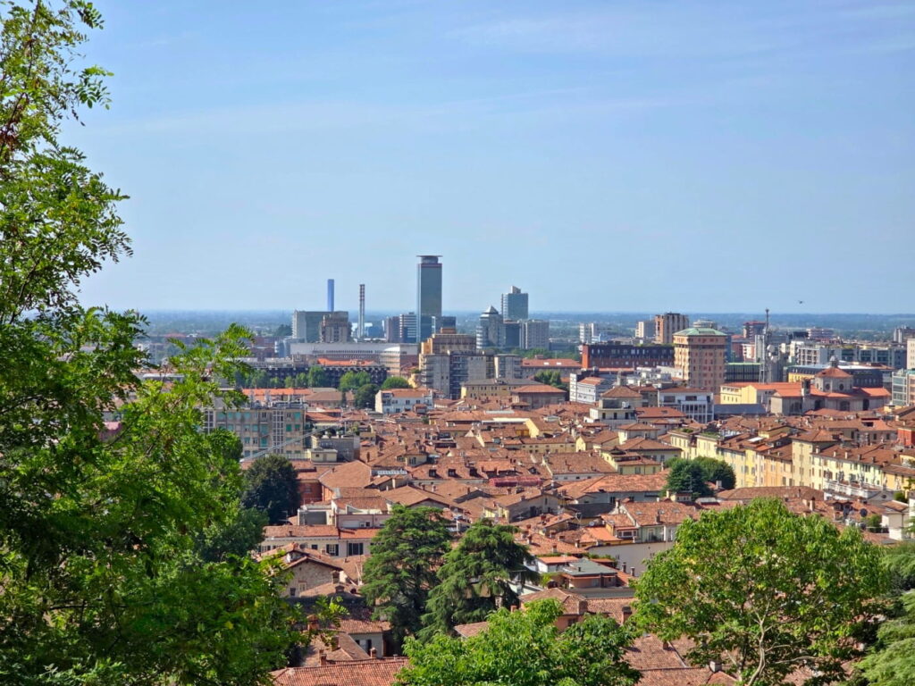 Brescia skyline with historic rooftops and modern buildings, Lombardy Italy